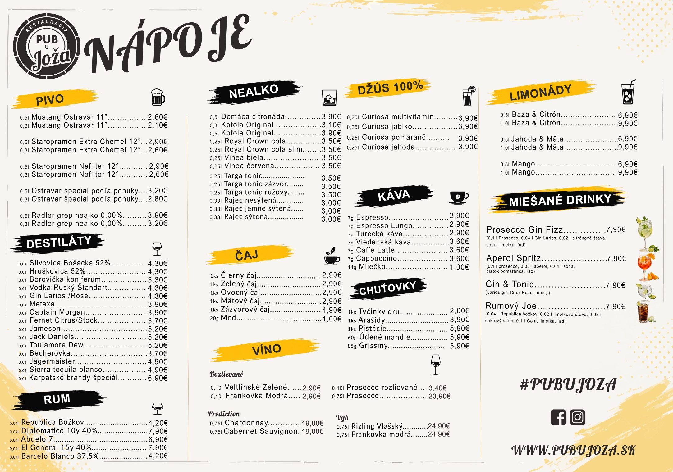 Jedálny lístok Pub u Joža – strana 2